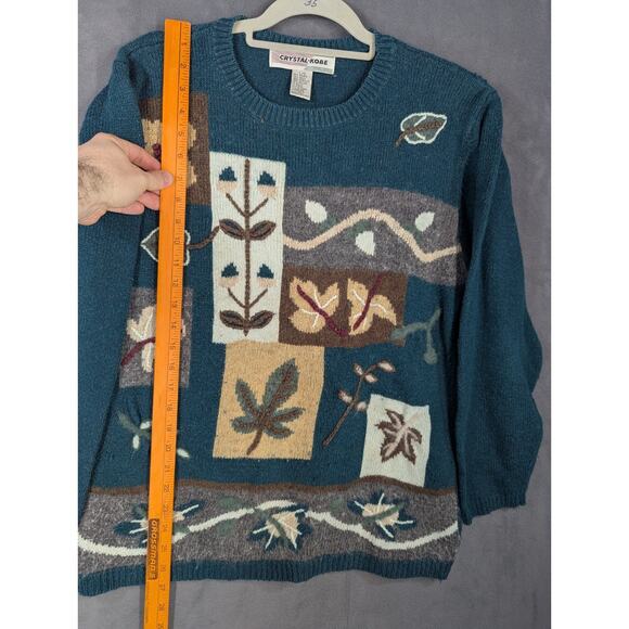 VTG Crystal Kobe Sweater Large Green Chunky Knit Floral Cottagecore - Picture 5 of 7